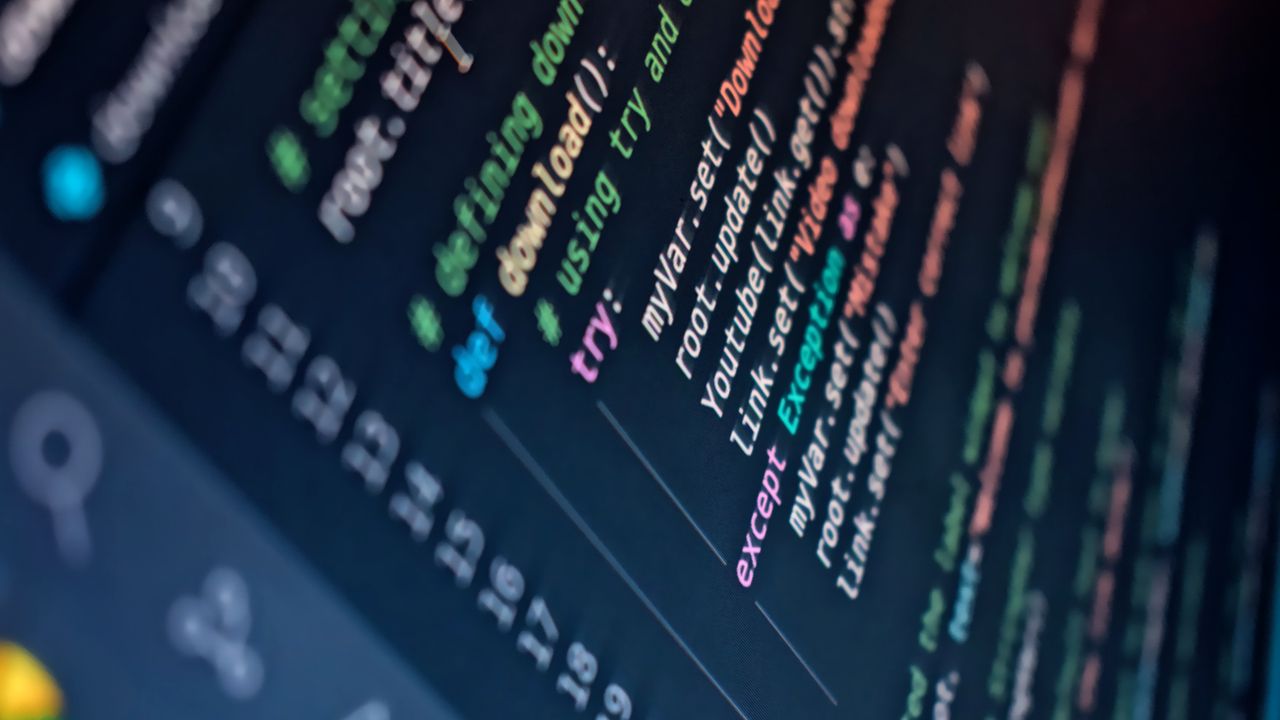 Close-up of colorful programming code on a computer screen
