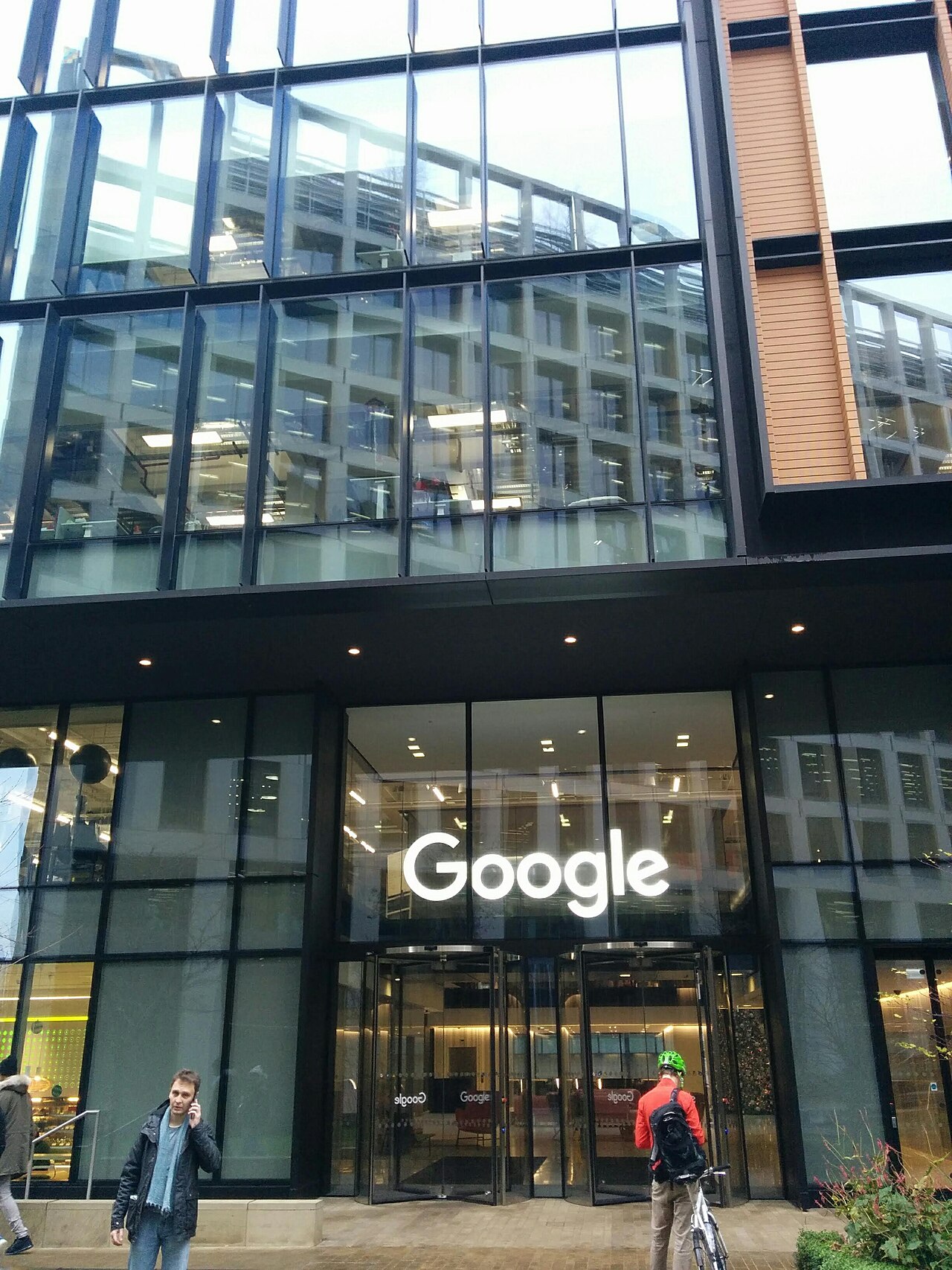 Entrance of the building at 6 Pancras Square in London that houses Google and Google DeepMind