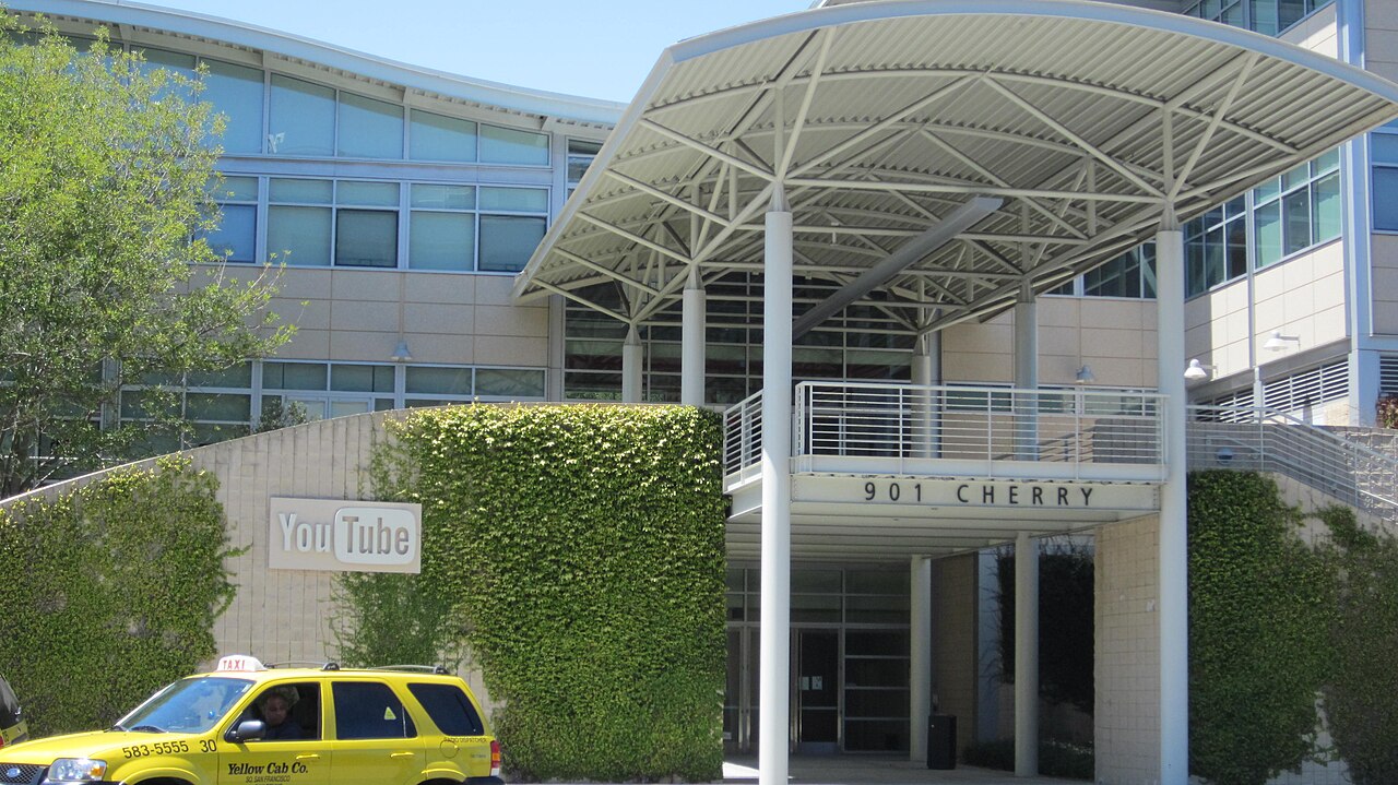 The YouTube logo displayed on a building facade
