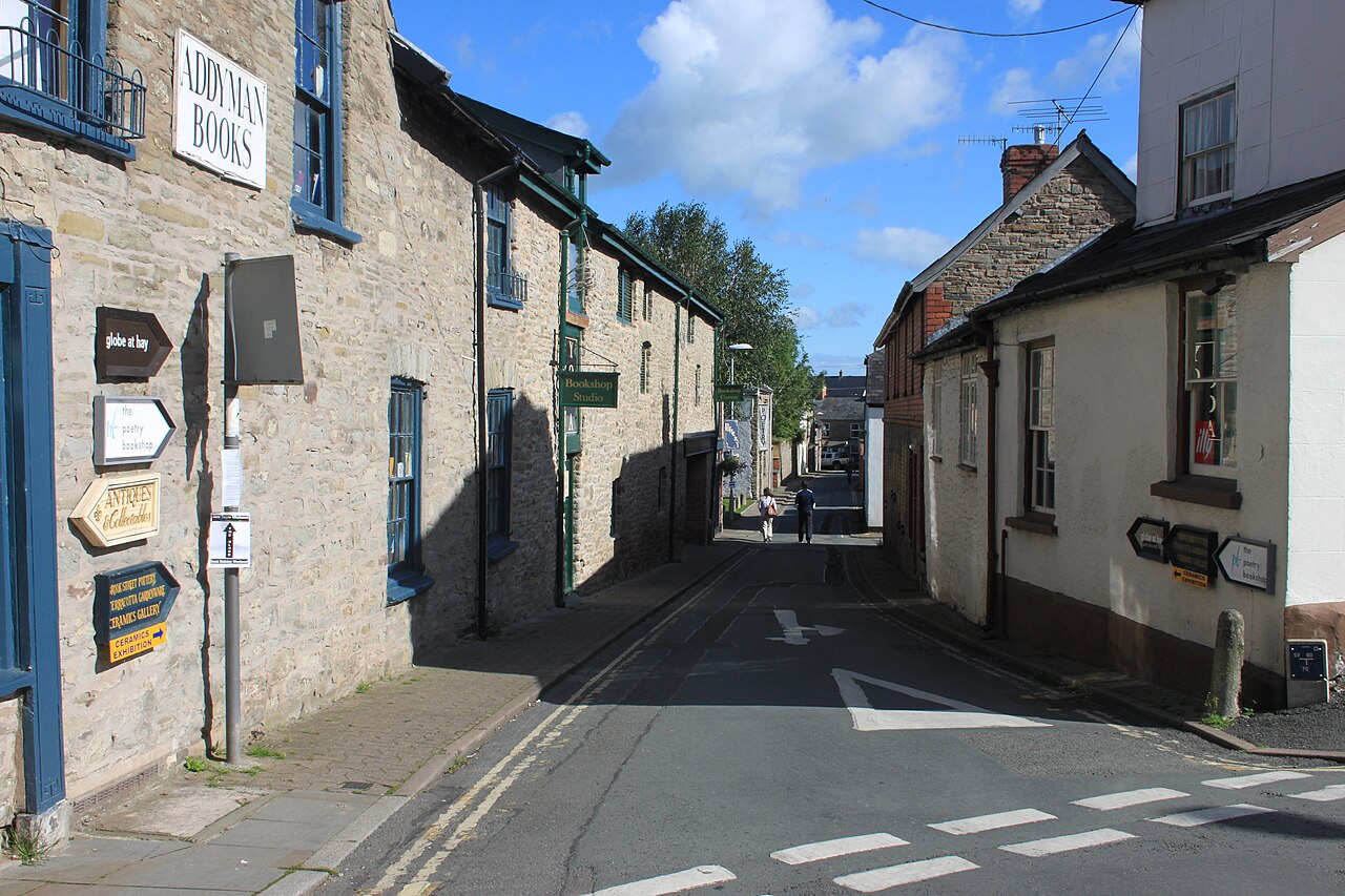 Second-hand bookshops lining a street in Hay-on-Wye, on the Welsh border.