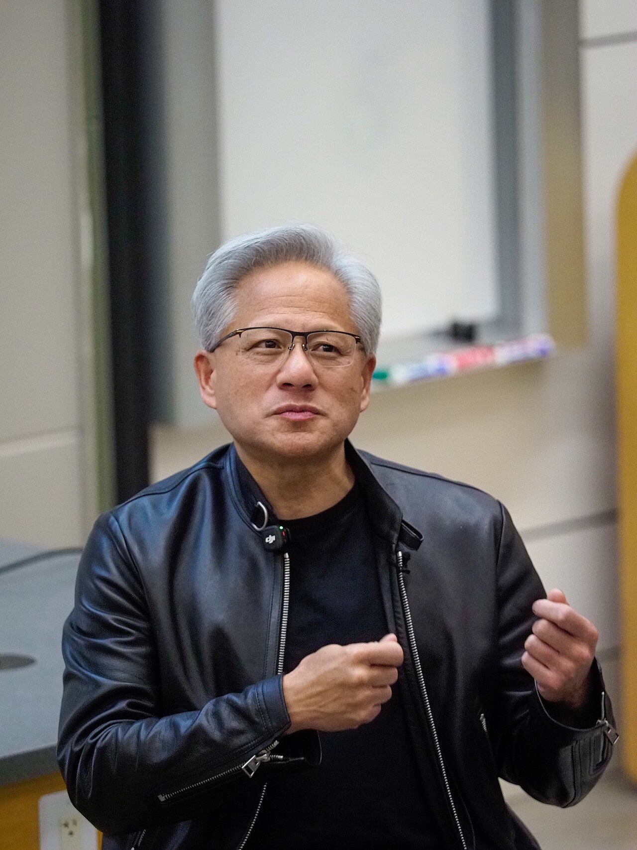 NVIDIA chief executive Jensen Huang speaking to students at Stanford University