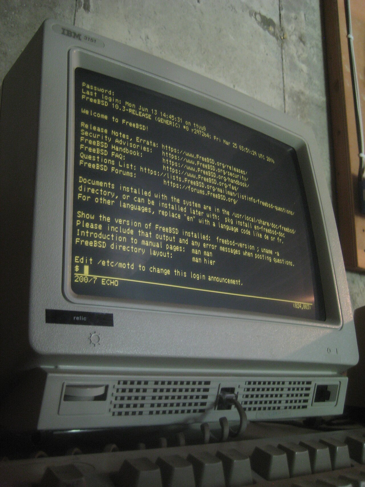 An IBM terminal connected to a computer