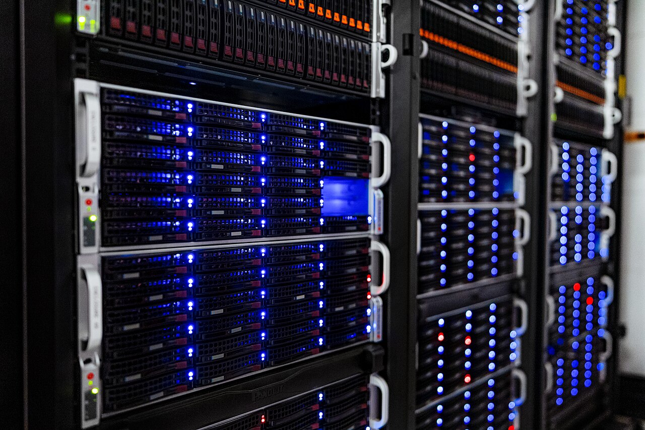 Server racks inside a data center computer room