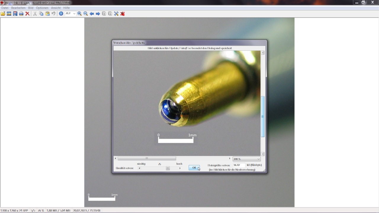 Image-editing software showing a preview of JPEG quality settings