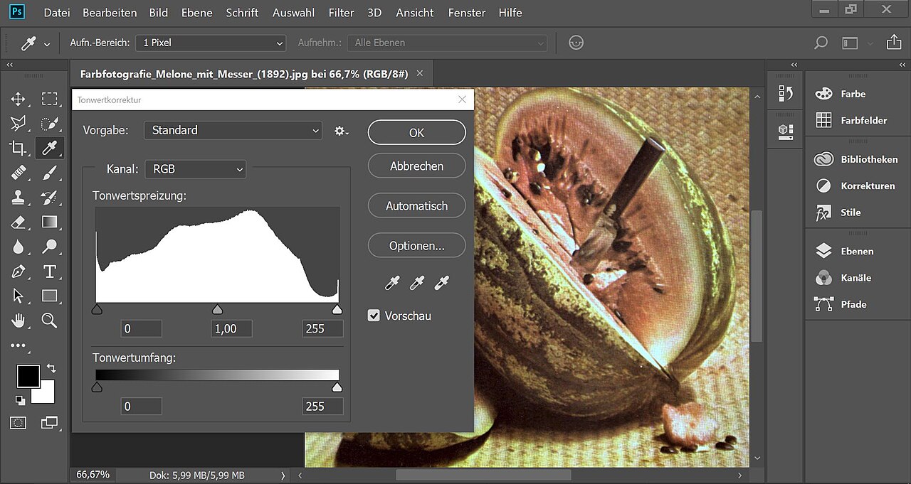 Schermafbeelding van de interface van Adobe Photoshop