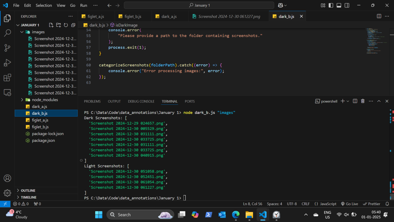 Capture d'écran d'un éditeur de code avec un terminal affichant une sortie d'exécution