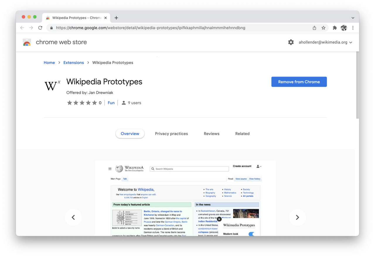 La page du Google Chrome Web Store pour une extension de navigateur